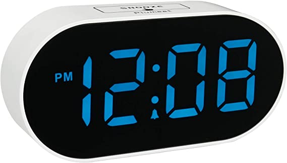 LED Alarm Clock - Plumeet Digital Clocks with Adjustable Brightness Dimmer and Alarm Volume - Blue Digit Display 12-24 Hrs - Kids Clocks with Snooze USB Port Phone Charger (Baby Blue)