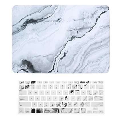 COSMOS Rubberized Plastic Hard Shell Cover Case with Silicone Keyboard Cover Skin for MacBook Pro 13" with Retina Display (Model No. A1502 / A1425), White Marble Pattern