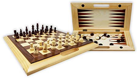 Da Vinci Economy Line of Wooden 3-in-1 Chess, Checkers, & Backgammon Game Set