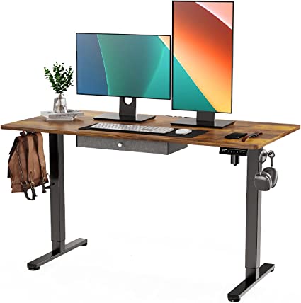 ErGear Electric Standing Desk with Drawer, Adjustable Height Sit Stand Up Desk, Home Office Desk Computer Workstation, 55x28 Inches, Vintage Brown