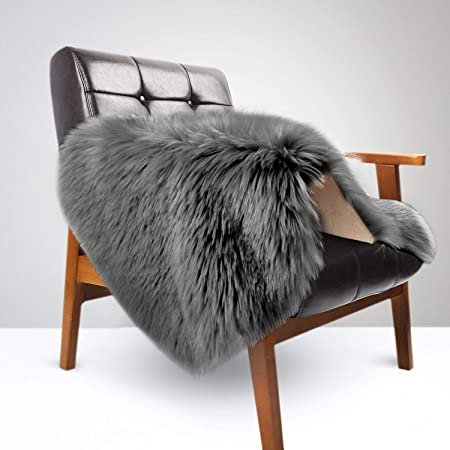 BORITAR Sheepskin Faux Area Rug, Sofa Cushion, Chair Cover Seat Pad,Super Soft Luxurious Plain Shaggy for Home, Gray 2 x 3 Feet