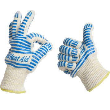Grill Heat Aid, Heat Resistant Gloves, 932°F EN407 Certified, Thick but Light-Weight & Flexible for Oven and BBQ, 2 Gloves