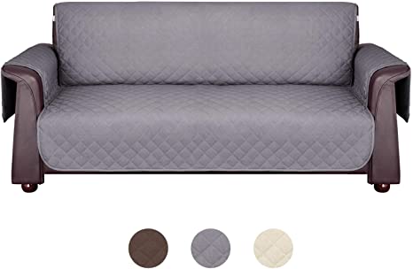 Wonwo Sofa Cover, Sofa Slipcover Anti-Slip Reversible Couch Cover with Elastic Straps, Machine Washable Furniture Protector for for Pets, Cats, Dogs, Kids-Oversized Sofa,Gray