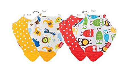 Nuby 2 pk Teething Bib - Dribble Catcher with Teething Corner, Red/Orange