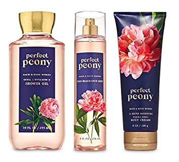 Bath and Body Works Perfect Peony Body Care Set. Shower Gel 10 Fl Oz, Fine Fragrance Mist 8 Fl Oz and Body Cream 8 Fl Oz.