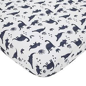 Carter's Dino Adventure Super Soft White and Blue Fitted Crib Sheet