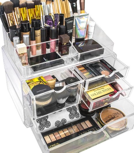 Sorbus® Acrylic Cosmetics Makeup and Jewelry Storage Case X-Large Display Sets -Interlocking Scoop Drawers to Create Your Own Specially Designed Makeup Counter -Stackable and Interchangeable