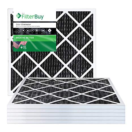 FilterBuy Allergen Odor Eliminator 20x22x1 MERV 8 Pleated AC Furnace Air Filter with Activated Carbon - Pack of 6-20x22x1