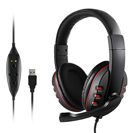 USB Wired Gaming Headsets, JAMSWALL Gaming Headphones with Noise-canceling Mic Volume Control, Over-head Stereo Headphone, for PS3 PS4 Tablet Laptop PC Computer Gamers