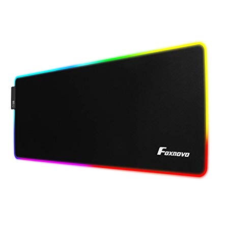 Foxnovo RGB Gaming Mouse Pad Large, Oversized Glowing Led Extended Mousepad , Slip-Resistant Rubber Base Computer Keyboard Pad Mat with 7 RGB Colors and 5 Lighting Modes