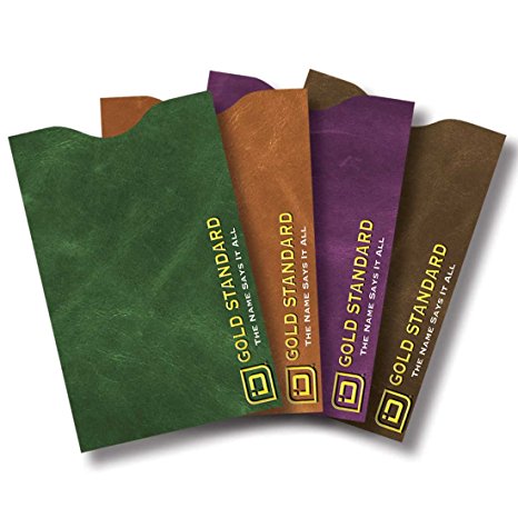 RFID Secure Sleeves 4 Pack Leatherlook Collection - RFID Blocking Gold Standard Sleeves - Made in the USA (Buckskin)
