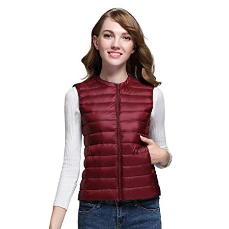 ELFJOY Women Packable Lightweight Down Vest Gilet Quilted Zip Compact Outdoor Puffer Vest