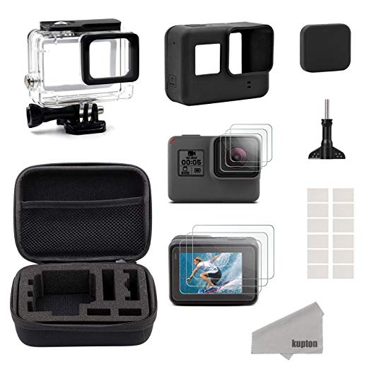 Kupton Accessories for GoPro Hero(2018) 6/5 Black Starter Kit Travel Case Small   Housing Case   Screen Protector   Lens Cover   Silicone Protective Case for Go Pro Hero(2018)6/5 Outdoor Sport Kit