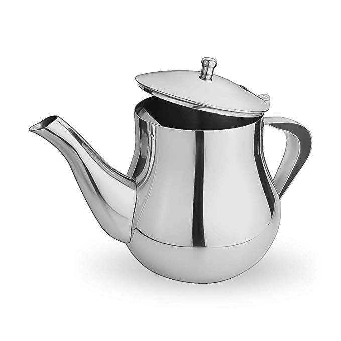 GOURMEX Stainless Steel Rhapsody Teapot with Rounded Handle and Lid, Perfect for Tea, Coffee and Flavor Infused Drinks, Great for All Stovetops, Dishwasher Safe and Heat Resistant (48oz)