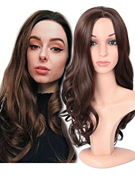 Fani Wig Long Curly Wavy Dark Brown Wigs Middle Part 22 Inch Glamorous Women Wigs Heat Resistant Synthetic Full Wig with Free Wig Cap(Dark Brown)