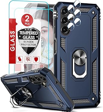 LeYi for Samsung A14 5G Case with Stand, Galaxy A14 5G Phone Case with [2 Pack] Tempered Glass Screen Protectors and Camera Lens Protector, Heavy Duty Rugged Case Cover for Galaxy A14 5G, Blue