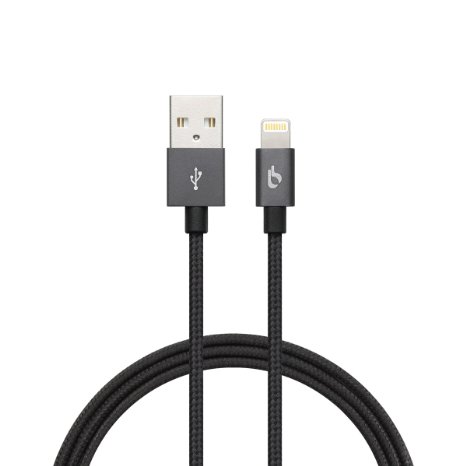 BigBlue Apple MFi Certified Nylon Braided USB Cable with 8 Pin Lightning Connector, 3.3 Feet - Gray