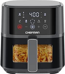 Chefman Air Fryer – 4 QT Compact Airfryer for Quick & Easy Meals, Features Hi-Fry Technology for Extra Crisp, Easy-View Window, Touch Controls with 4 Presets, Nonstick & Dishwasher Safe Basket - Grey