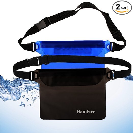 HamFire Waterproof Pouch Case Bag with Adjustable Waist Strap - Perfect for Beach Swimming Boating Snorkeling Kayaking Fishing, Pack of 2
