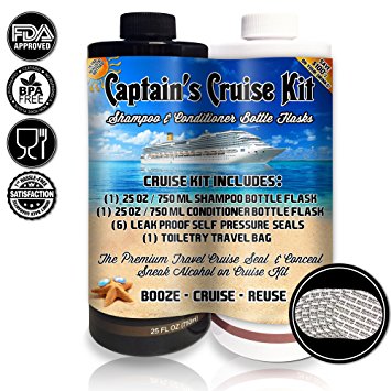 Captain's Cruise Kit With Shampoo & Conditioner Bottle Flasks (2x25oz) - Premium Sneak Alcohol On Cruise Set - Rum Runner Take Liquor Booze Anywhere Containers