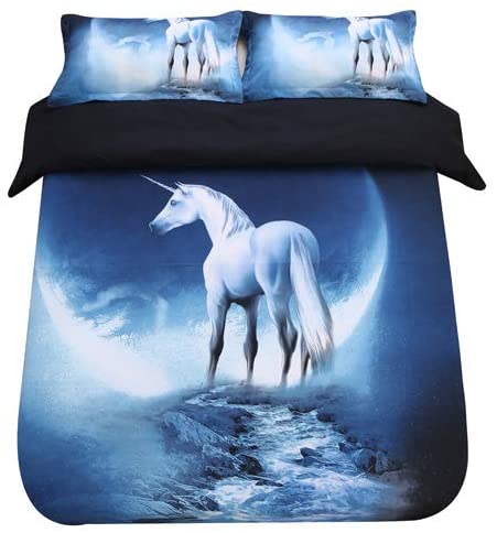 Sandyshow Galaxy Unicorn 3PC Duvet Cover Sets Pegasus Out Space Bedding Full/Queen Size for Kids, Wrinkle, Fade, Stain Resistant, Hypoallergenic (Full/Queen, Unicorn)