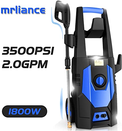 mrliance 3500PSI Electric Pressure Washer, 2.0GPM Electric Power Washer High Pressure Washer with Spray Gun, Brush, and 4 Quick-Connect Spray Tips (Blue)