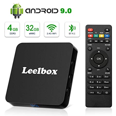 Android 9.0 TV Box, Leelbox 2019 Newest Android Box 4GB RAM 32GB ROM Quad-Core RK3328 Android TV Box Built-in 2.4G WiFi Supports 4K Ultra HD/BT 4.1/3D Movie/HDR10/USB 3.0/H.265 Decoding