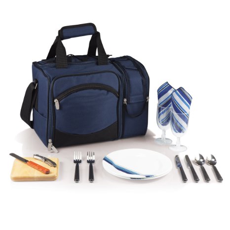 Picnic Time Malibu Insulated Cooler Picnic Tote Service for 2 Navy Blue