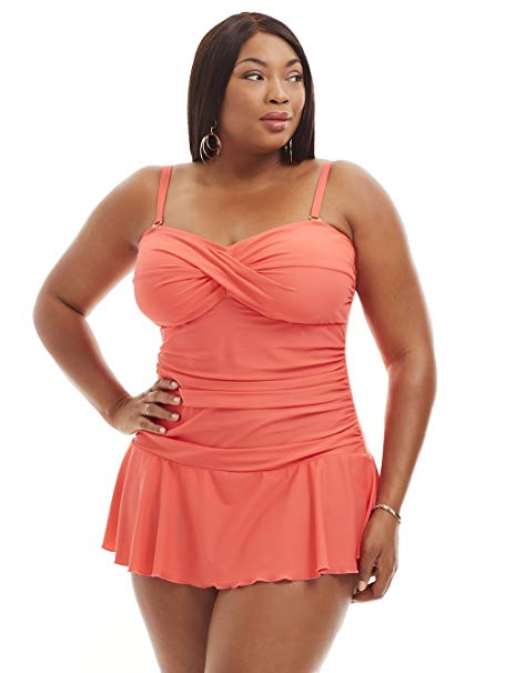 Always For Me Women's Plus Size Ruched One Piece Swimdress - Ladies' Bathing Suit & Swimwear