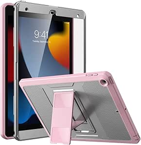 MoKo for iPad 10.2 Inch CaseiPad 9th Generation 2021/ iPad 8th Generation 2020/ iPad 7th Generation 2019, [Heavy Duty] Shockproof Full Body Protective Cover with Built-in Screen Protector, Gray/Pink