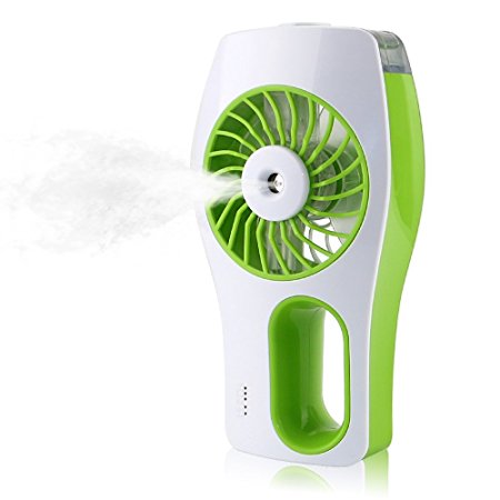 TFSeven Handheld USB Mini Misting Cooling Fan Humidifier 3 Speeds Portable Replenishment Fan Powered by 18650 Rechargeable Battery for Hot Summer Outdoor Travelling Office Baby Use (Green)