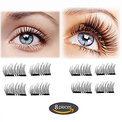 Magnet Eyelashes-Dual Magnetic False Eyelashes Cover Half Eyes with Reusable No Glue (2 pair 8 pieces) Lightweight 100% Handmade Eyelashes Extension for Natural Look, Charming Eyelashes (style 2)