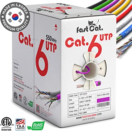 fast Cat. Cat6 Ethernet Cable 1000ft - Insulated Bare Copper Wire Internet Cable with Noise Reducing Cross Separator - 550MHZ / 10 Gigabit Speed UTP LAN Cable 1000 ft - CMR (Purple)