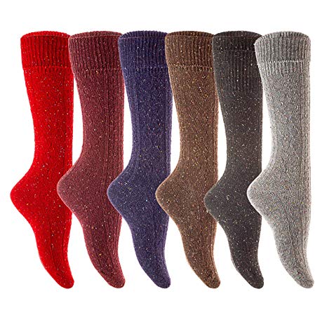 Lian LifeStyle Women's 6 Pairs Pack High Crew Wool Boot Socks Size 7-9 6 Colors