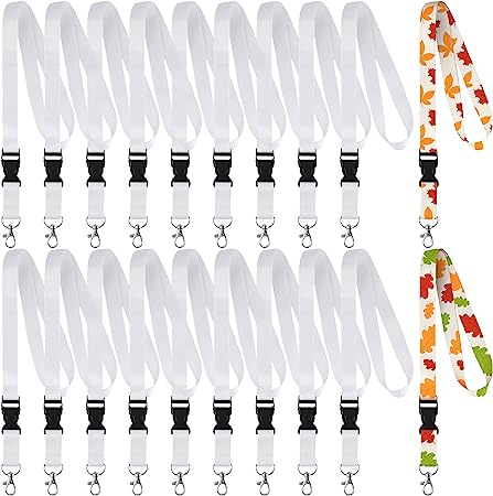 Outus Sublimation Lanyard Blank White Sublimation Neck Lanyards Neoprene DIY Sublimation Lanyards Christmas Gifts for Keychain Card Name Badge Holder (20 Pieces)