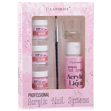 Acrylic Powder and liquid set of 3 Colors(Clear & pink & white), DIY Nail Art, Nail Extension, Non-Yellow Formula, Long-Wear, Reazeal
