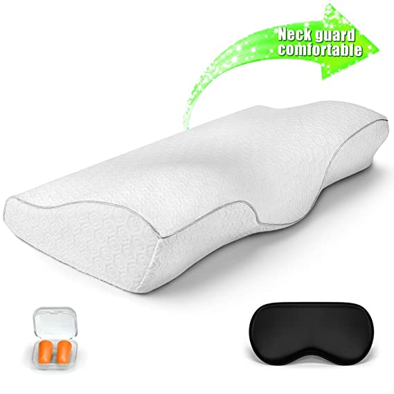 TFS Cervical Memory Foam Pillow - Sleeping Contour Ergonomic Orthopedic Pillows for Neck Support Shoulder Pain-Chiropractic Pillow for Side/Back/Stomach Sleepers with Pillowcase/Eye Mask/Earplugs
