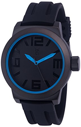 Konigswerk Mens Watch Blue Hands and Inner Ring, Black Silicone Band, Dial and Case Quartz AQ202897G