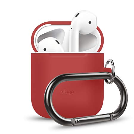 elago AirPods Hang Case [Red] - [Extra Protection] [Hassle Free][Added Carabiner] - for AirPods Case