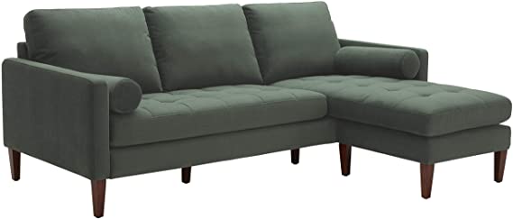 Amazon Brand – Rivet Aiden Mid-Century Sectional with Tapered Wood Legs, 86"W, Hunter Green