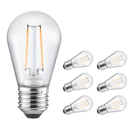 Otronics S14 LED Bulbs,6 Pack Shatterproof Outdoor String Lights Replacement Bulb,0.8W Incandescent Light Edison Bulbs w/ E26 Base