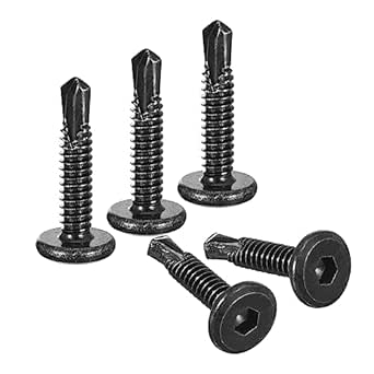 uxcell Hex Socket Self Tapping Screws, 10 x 1" 410 Stainless Steel Sheet Metal Flat Head Drilling Screw 50pcs, Black