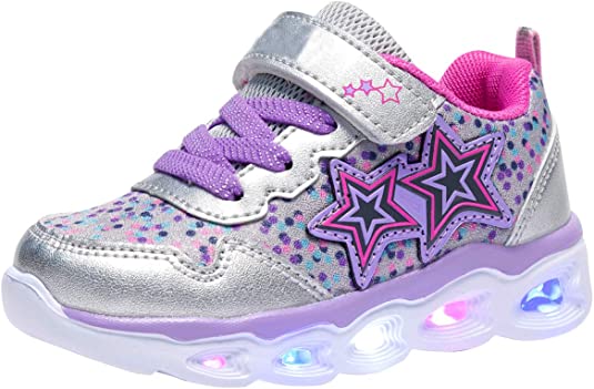 COODO Toddler Kid Girls Sneakers Flashing Glitter Shoes