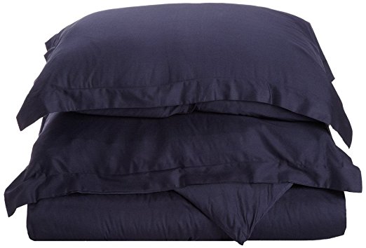 Superior 100% Premium Combed Cotton, 300 Thread Count 3 Piece Duvet Cover Set with 2 Pillow Shams, Single Ply Cotton, Soft and Luxurious Bedding Sets - King/California King Duvet Cover, Navy Blue