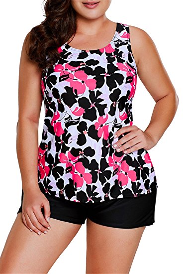 Dokotoo Womens Beach Floral Printed Tankini Top Set Swimsuit Swimwear (S-XXXL)