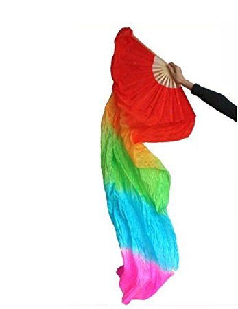 Yanseller 1 Pack 1.8m Gradient Flame Dancing Fan Belly Veil for Party Stage Performance
