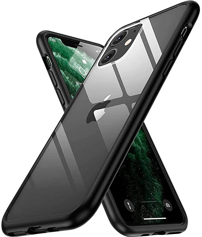 AmazonBasics Ultra Hybrid Polycarbonate, Thermoplastic Polyurethane Camera Protection Back Cover Case for iPhone 11 (Back Transparent - Sides Black)