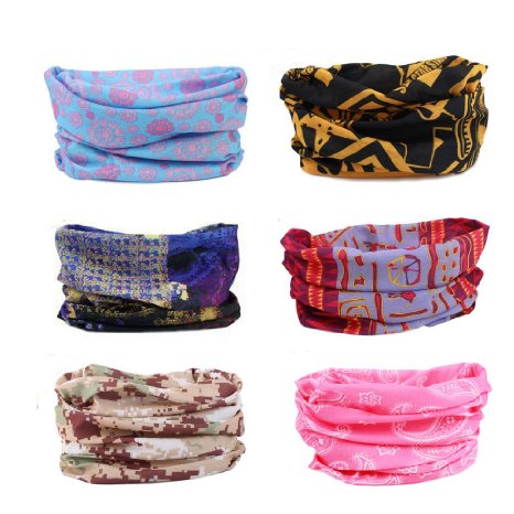 Delicol 6pcs Assorted Seamless Outdoor Sport Bandanna Headwrap Scarf Wrap(7 Color Choices) (Style 6)