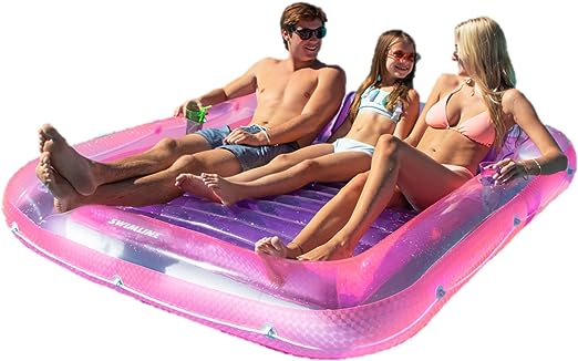 SWIMLINE ORIGINAL Suntan Tub Double XL Classic Inflatable Floating Lounge For Two Pink Purple | Personal Tanning Pool Hybrid Lounge | 2 Adjustable Pillows | Fill With Water | Reflective Tanning Design