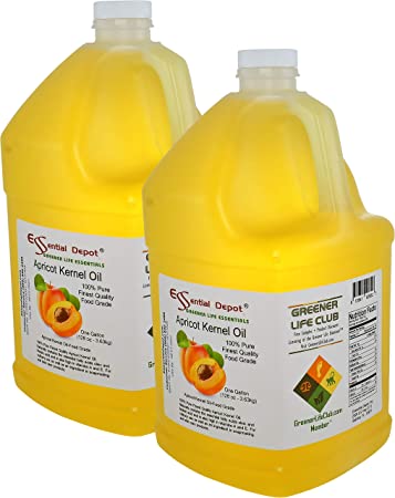 Apricot Kernel Oil - 2 Gallons - 2 x 1 Gallon Containers - Food Grade - safety sealed HDPE container with resealable cap